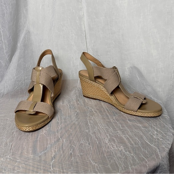 Lucky Brand Cork Wedge Heel Espadrilles Sandals T-strap Stretch Slingback 9.5 - Picture 17 of 17